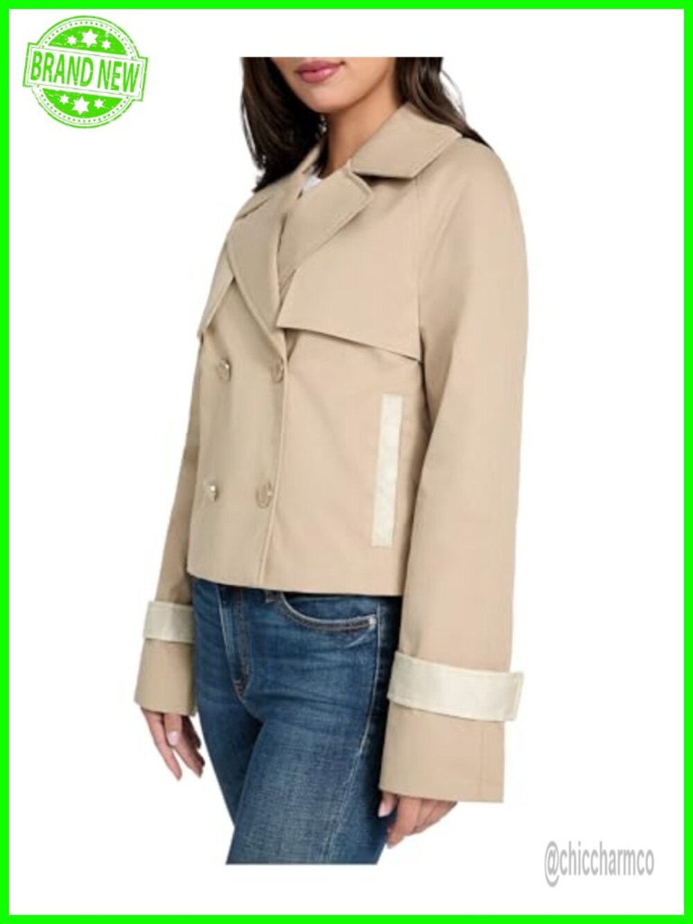 Cropped Double Breasted Trench Coat Quilted Button Front